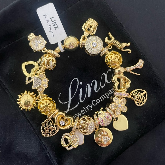 Linx Gold Snake Chain Bracelet with Gold and Zircon Mom Themed Charms - Picture 7 of 9